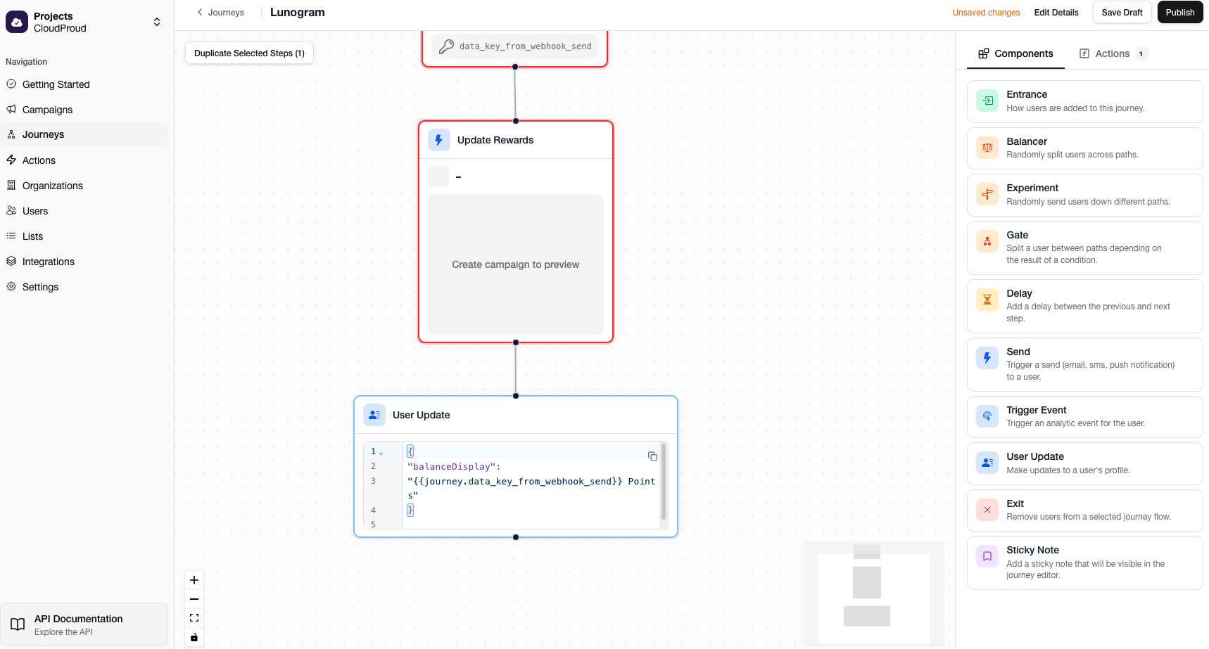 Journey Data Key User Update Example